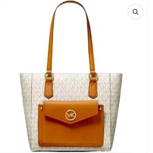 Michael Kors Joey Medium Pocket Tote Vanilla Acorn Gold